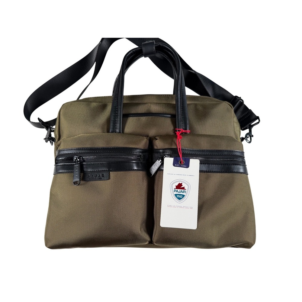 Pajar Canada Mens Nylon Laptop Briefcase Messenger Bag Olive Green Black NWT